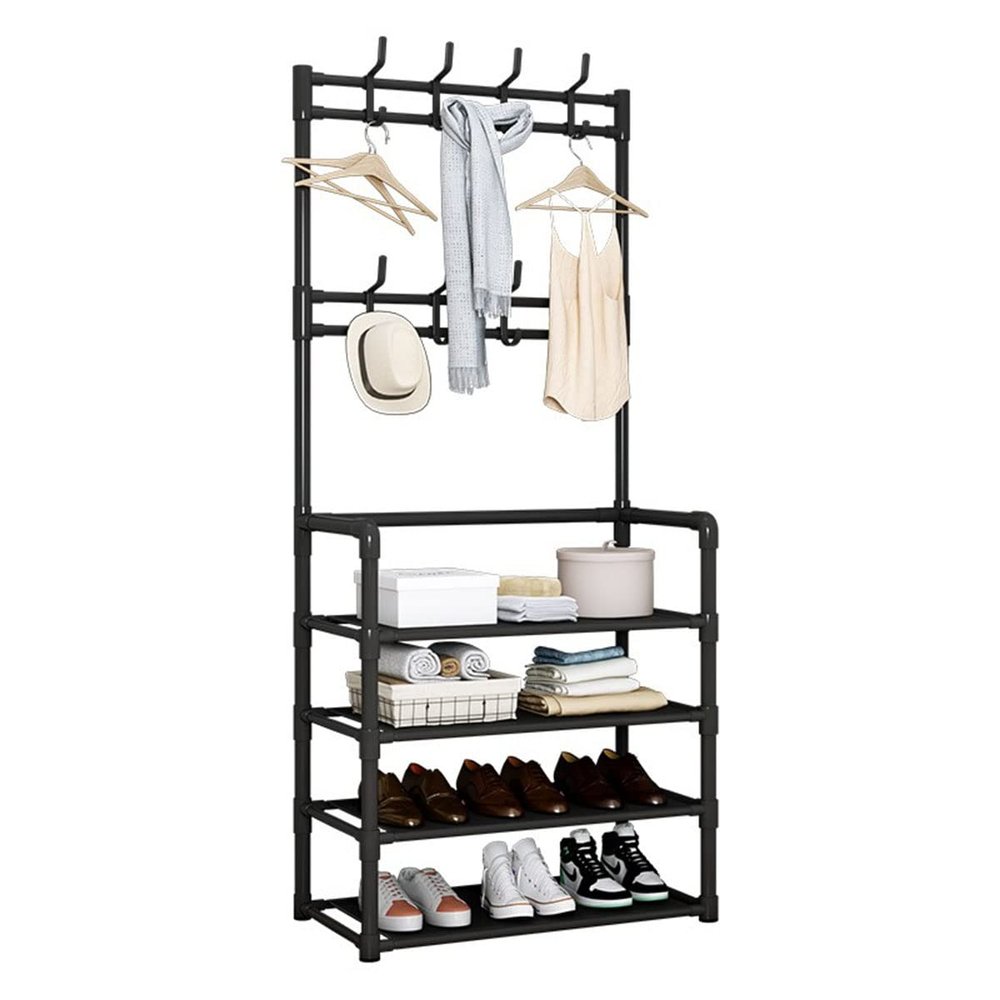 Exquisite Clothes Rail Rack Shoe Rack Stand Organizer Closet Entryway with Coat Hat Umbrella Shoe Rack Fits Your Hallway Entryway Shelf for Storage Shoes Clothes/Black
