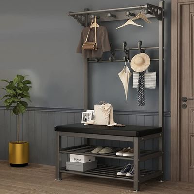 Exquisite Clothes Rail Rack Shoe Bench Coat Stand Rack Hanger Coat Rack Entryway Coat Rack Shoe Bench, 3-In-1 With Storage Bench, Storage Shelf Organizer With 10 Hooks And 3-Tier Shoe Rack,
