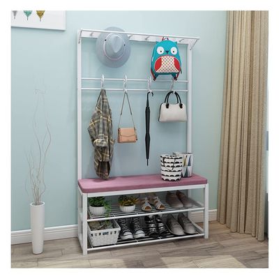 Exquisite Clothes Rail Rack Shoe Bench Coat Stand Rack Hanger Entryway Coat Rack With Shoe Bench,Coat Hanger Shoe Rack Organizer With Coat Hanger Stand,2-tier Shoe Rack And Storage Bench
