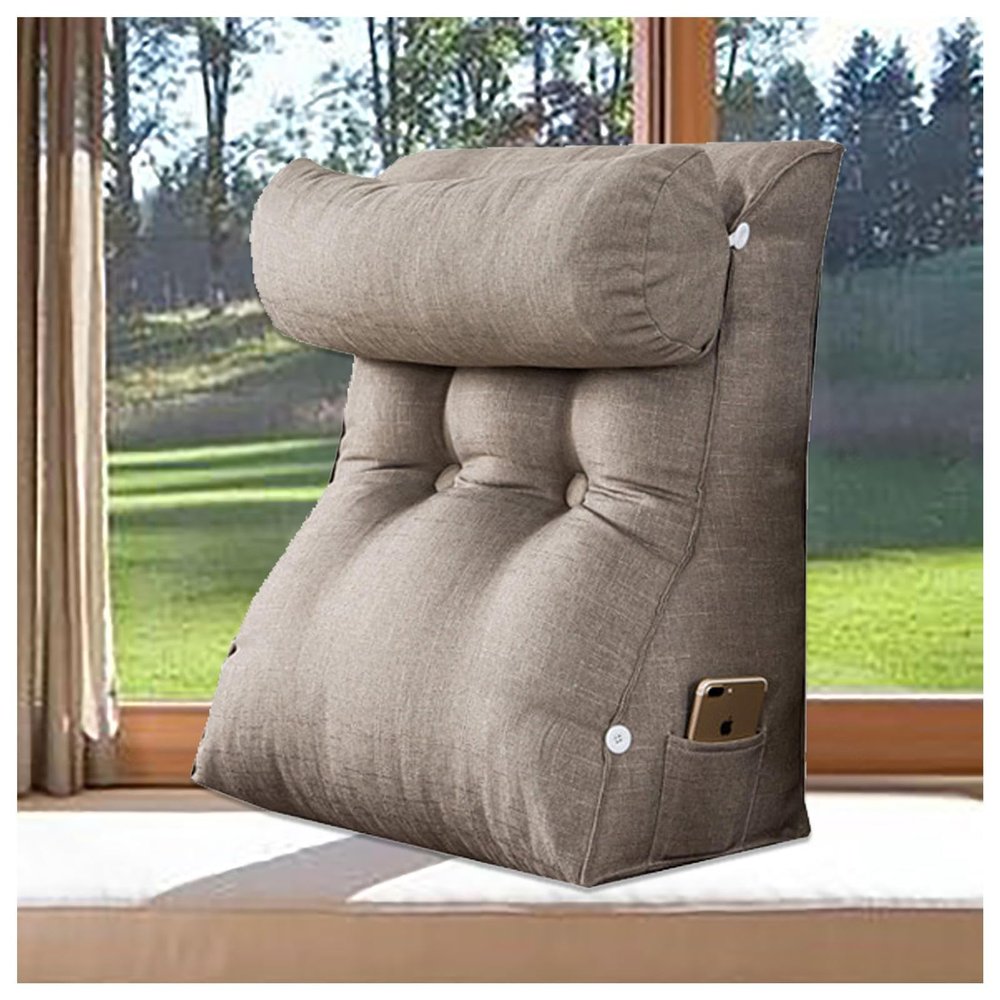 AKYLDI Bed Chair Pillow, Support Pillows for Sitting up in Bed Removable Neck Pillow/Washable Cover, Back Support Pillow for Bed for Reading Gaming,Grey