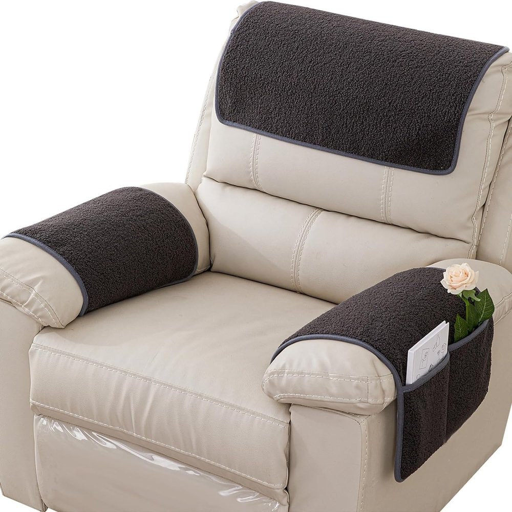3/4/5 Pcs/Set Recliner Headrest Protector Sofa Armrest Cover, 1/2/3 Seater Sofa Headrest Slipcovers with Pocket Nonslip Armchair Cover Quilted Furniture Protector for Recliner Leather Sofa Couch ( Col