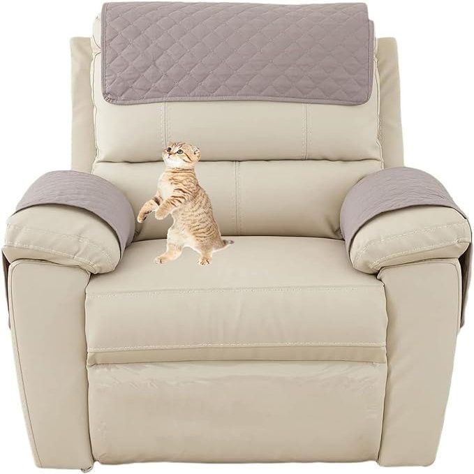 3/4/5 Pcs/Set Recliner Headrest Protector Sofa Armrest Cover, 1/2/3 Seater Sofa Headrest Slipcovers with Pocket Nonslip Armchair Cover Quilted Furniture Protector for Recliner Leather Sofa Couch ( Col