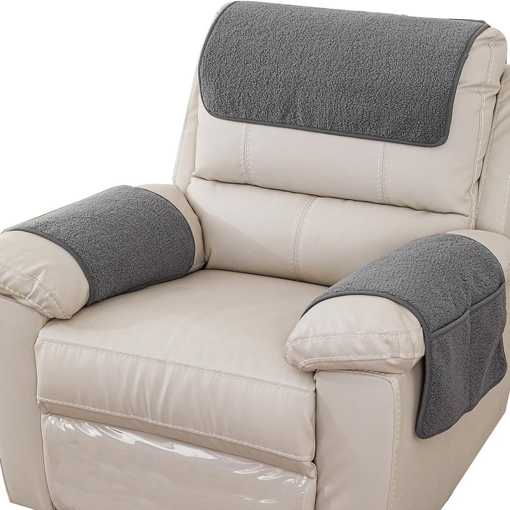 3/4/5 Pcs/Set Recliner Headrest Protector Sofa Armrest Cover, 1/2/3 Seater Sofa Headrest Slipcovers with Pocket Nonslip Armchair Cover Quilted Furniture Protector for Recliner Leather Sofa Couch ( Col