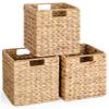 10.5x10.5 Water Hyacinth Storage Baskets, Collapsible Square Wicker Baskets Cube Storage Bins for 11 Inch IKEA Kallax, Set of 3 view 1