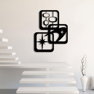 Mid Century Modern Metal Wall Art, Mid Century Metal Art, Retro Atomic Starburst Abstract Shapes, Vintage Wall Art, Metal Geometric Decor, Metal Wall Decor for Living Room (48"x38" | 121x97 cm, Black)