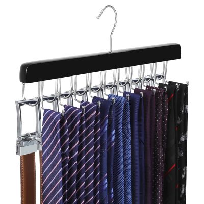 TOPIA HANGER 20 Hooks 2 in 1 Belt Tie Hanger for Closet Max 30 Belts with 30 Ties Capacity, Belt Tie Racks Wooden Hanger for Closet Organizer Storage U Fit for Belt and Fit for Tie - CT47B