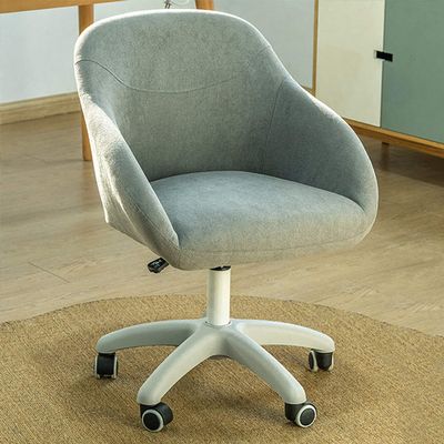 Adjustable Office Desk Chair Mid-Back Comfortable Linen Makeup Stool Ergonomic Swivel Armless Task Chair, Lumbar Support (Light Gray)
