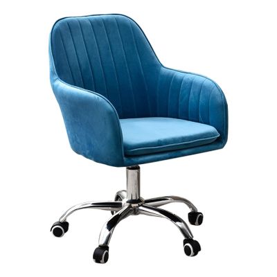 Ergonomic Swivel Task Chair, Velvet Upholstered Computer Chair, Mid Back Home Office Chair, Load Bearing 150kg (Blue)