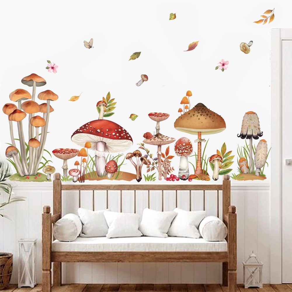 decalmile Garden Flower Wall Stickers Wildflower Mushroom Wall Decals Living Room Girls Bedroom Baby Nursery Wall Decor