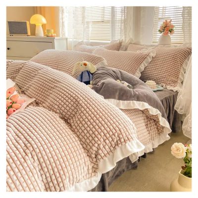 QuKan Bed, Winter Thickened facecloth Quilt Cover Warm Coral Velvet Quilt Cover Sheet Pillowcase Soft Luxury Quilt Cover Bedding Set