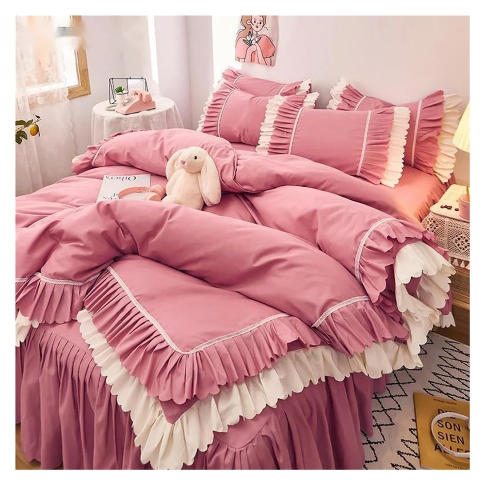 Zixmix 4 Piece Couple Bed Duvet Cover Sheet Bedspread Queen Size Pink Duvet Cover Sheet Bedspread Duvet Cover Bedding with Pillowcases,Bedding