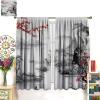Asian Decor Decor Window Curtain Red Plum Blossom Branch Chinese Oriental Sun Misty Mountains Ink for Bedroom Living Room Darkening Window Drapes 2 Panels 42x54 Inch view 3