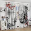 Asian Decor Decor Window Curtain Red Plum Blossom Branch Chinese Oriental Sun Misty Mountains Ink for Bedroom Living Room Darkening Window Drapes 2 Panels 42x54 Inch view 4