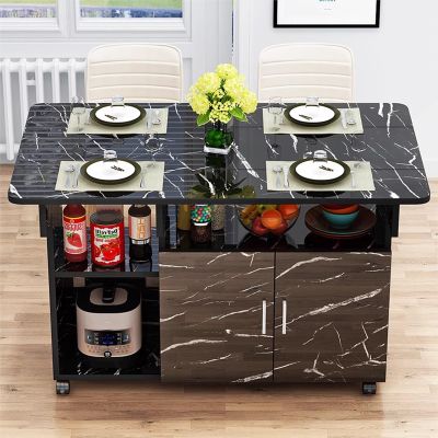 Extendable Folding Dining Table, Drop Leaf Kitchen Table, Fold Up Dining Table with Drawer & Storage Shelves, Rolling Space Saving Dining Table By 6 Wheels, in 3 Forms, Space Saving ( Color : Black ,