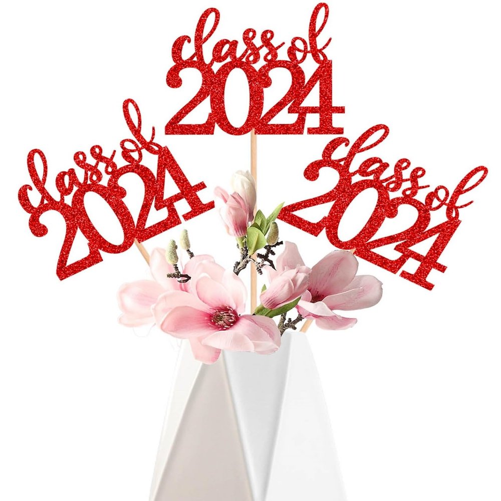 ALISSAR 10 Pack Double Sided Red Class of 2024 Graduation Party Centerpiece Sticks, Table Toppers for 2024 Graduation Party Decoration Party Supplies (red)