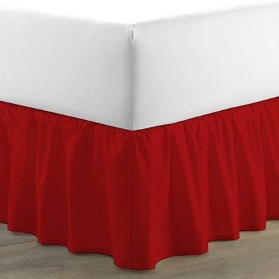 Drona Bedding Red Short Queen Bed Skirt for Ruffle Bed Skirt with 16"" Drop - Three Sides Fabric Adjustable Dust Ruffled Silky Soft -800 TC-Short Queen(60""X 75"") Red