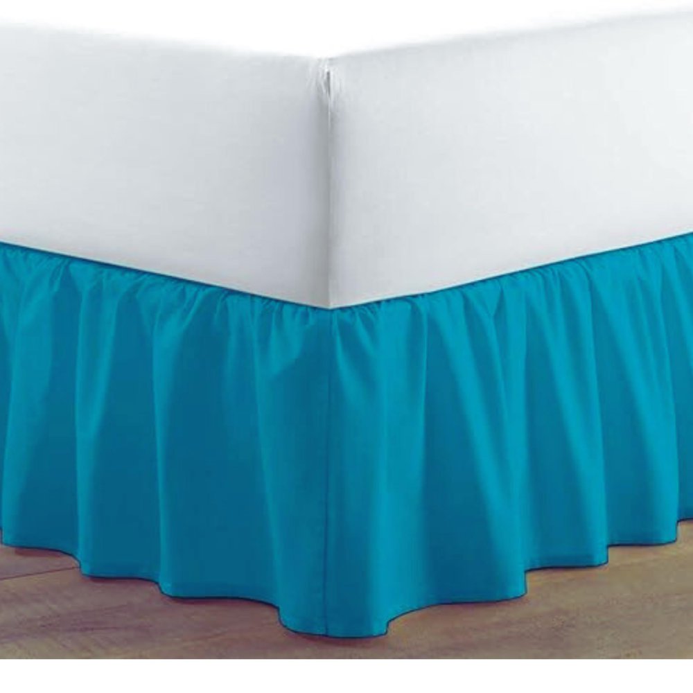 Drona Bedding Turquoise Twin Bed Skirt for Ruffle Bed Skirt with 16"" Drop - Three Sides Fabric Adjustable Dust Ruffled Silky Soft -800 TC-Twin(39""X 75"") Turquoise