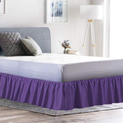 Drona Bedding Purple Queen XL Bed Skirt for Ruffle Bed Skirt with 16"" Drop - Three Sides Fabric Adjustable Dust Ruffled Silky Soft -800 TC-Queen XL(60""X 84"") Purple