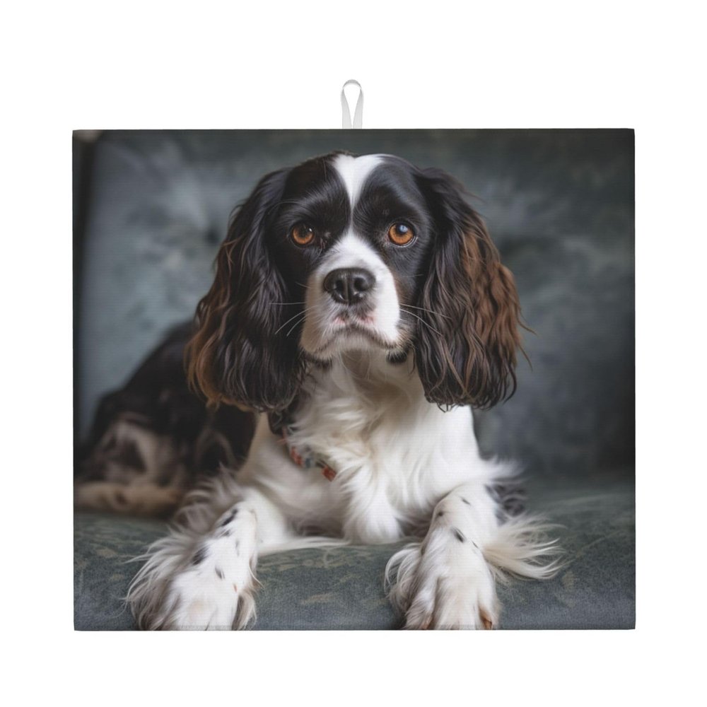 Microfiber Dish Drying Mat for Kitchen Counter, Absorbent Dish Drying Pads, Non-slip Kitchen Draining Mat, Large Spaniel On The Sofa Dishes Drainer Mats, 18"x16" Dish Drainer Pad