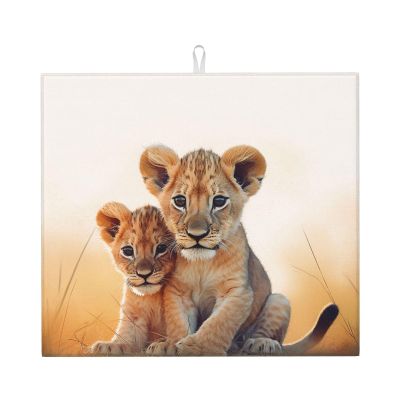 Microfiber Dish Drying Mat for Kitchen Counter, Absorbent Dish Drying Pads, Non-slip Kitchen Draining Mat, Large Small lion Dishes Drainer Mats, 18"x16" Dish Drainer Pad