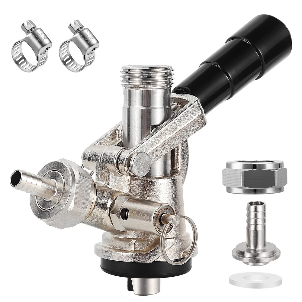 European Sankey S System Keg Coupler, Beer Keg Tap Coupler, Kegerator Parts with Stainless Steel Probe Brass Body, 5/16'' Gas Barb 1/4'' Beer Barb, Draft Beer Tap Dispenser for Homebrew