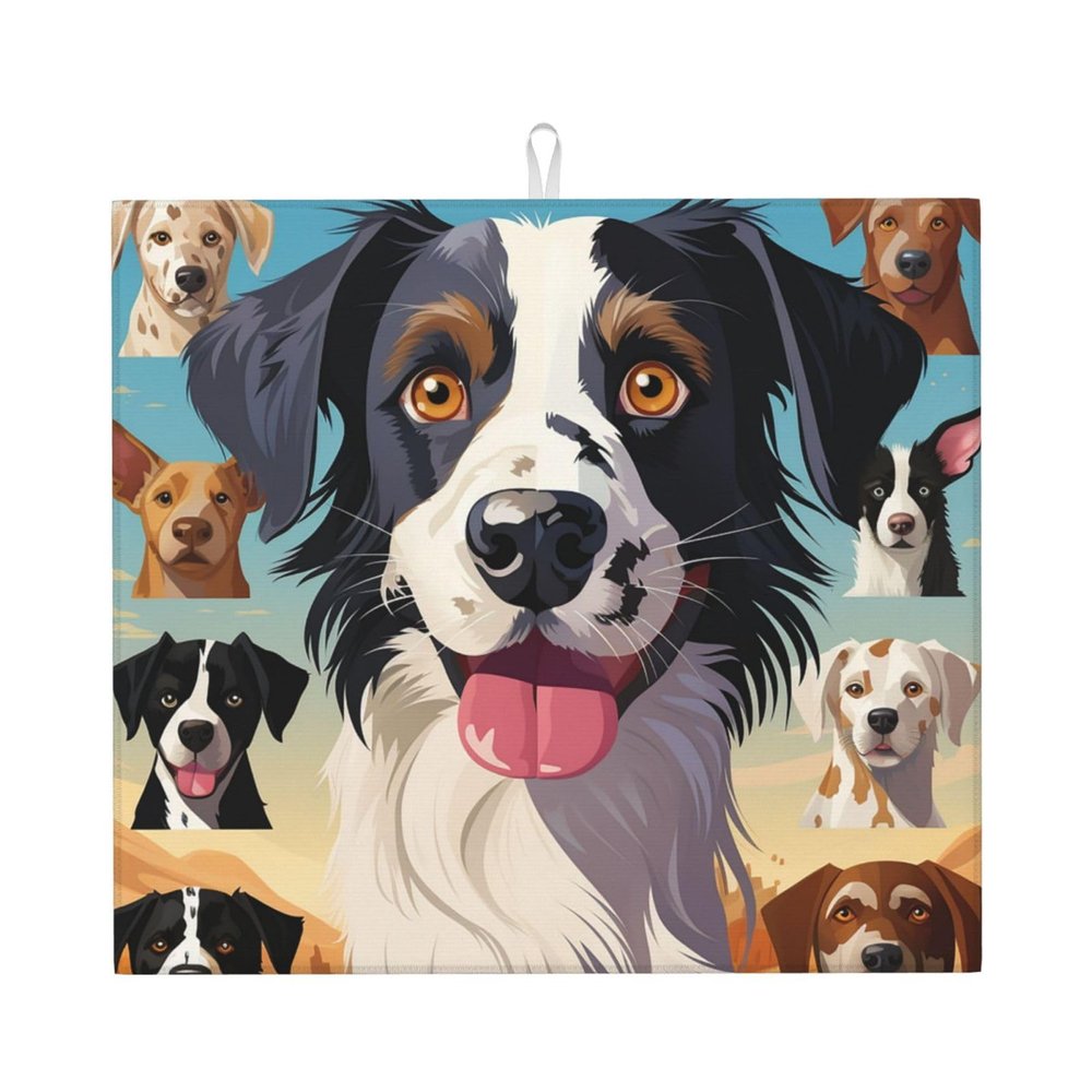 the dog breed Print Dish Drying Mat for Kitchen Counter Super Absorbent Microfiber Drainer Mats Large Size Dish Drying Pad Quick Drying Dish Rack Pad 18"x 16"