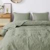 B2EVER Green Damask Quilt Queen Size Bedding Sets with 2 Pillow Shams, Boho Bedspread Lightweight Soft Farmhouse Vintage Bohemian Coverlet Retro Jacquard Pattern Bed Cover for All Season, 3 Pieces view 3