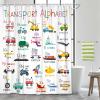 Grtuspr Vehicles Alphabet Shower Curtain for Kids, Kid Excavator Tractor Machinery Trucks Curtain, Construction Vehicle Boys, Bulldozer Crane Bath Equipment Truck view 1