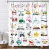 Grtuspr Vehicles Alphabet Shower Curtain for Kids, Kid Excavator Tractor Machinery Trucks Curtain, Construction Vehicle Boys, Bulldozer Crane Bath Equipment Truck view 4