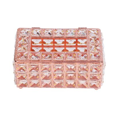 XHTLLO Tissue Box Cover, Sturdy Fashionable Tissue Box Holder, Fine Workmanship Exquisite Paper Tissue Box, Rectangular High Borosilicate Glass, for Bathroom, Kitchen (Rose Gold)