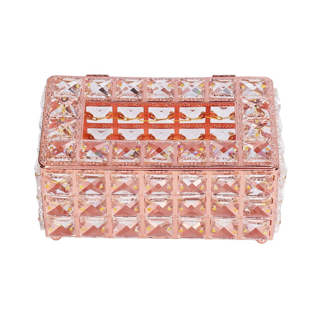 XHTLLO Tissue Box Cover, Sturdy Fashionable Tissue Box Holder, Fine Workmanship Exquisite Paper Tissue Box, Rectangular High Borosilicate Glass, for Bathroom, Kitchen (Rose Gold)