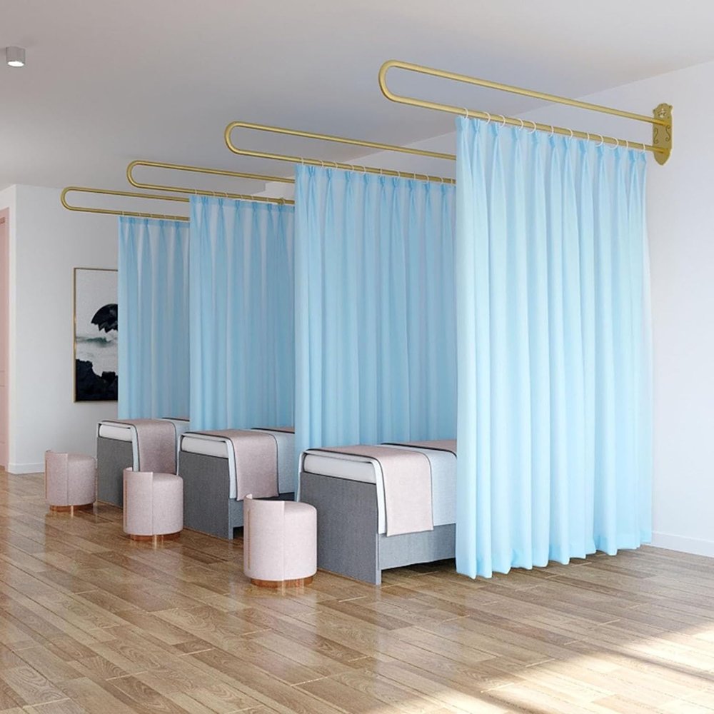 Commercial Spa Partition Privacy Curtain, Wall-Mounted Room Divider Curtain Kit Divider Screen for Protection Privacy, Fitting Room Beauty Salon Bedroom Use ( Color : 2.3m L Gold pole , Size : 1pcs Bl