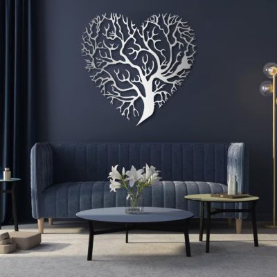 Yemwot Tree of Life Metal Wall Art-Metal Tree Heart Wall Decor, Heart Decor, Branch Decortion, Love Sign, Living Room Bedroom Art (23"x 23"| 60x60cm, Sliver)