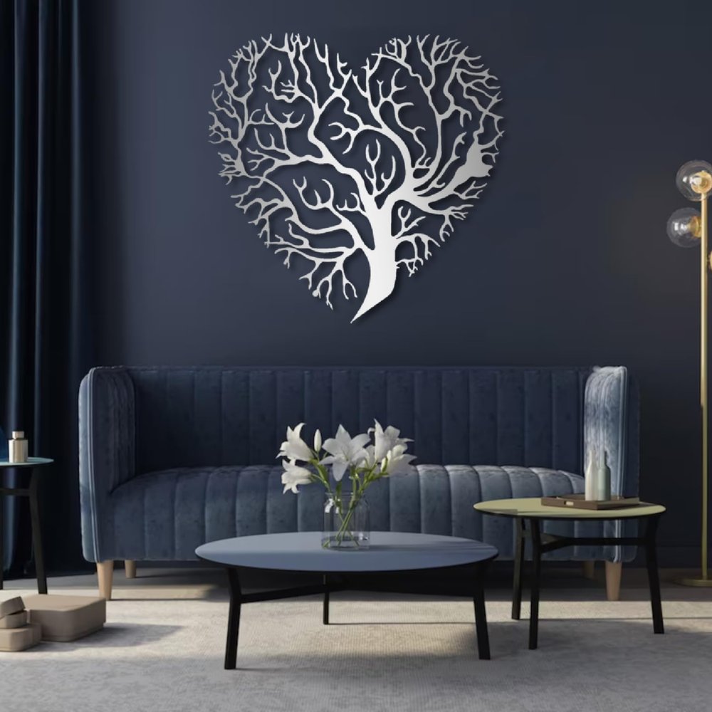 Yemwot Tree of Life Metal Wall Art-Metal Tree Heart Wall Decor, Heart Decor, Branch Decortion, Love Sign, Living Room Bedroom Art (23"x 23"| 60x60cm, Sliver)