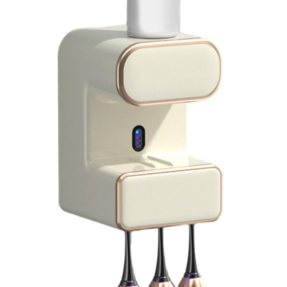 YOXIER Toothpaste Dispenser,Electric Toothpaste Dispenser,Auto Toothpaste Dispenser Squeezer with Sensor for Daily Home Cleaning, mouthwash,Toothpaste Dispenser Beige