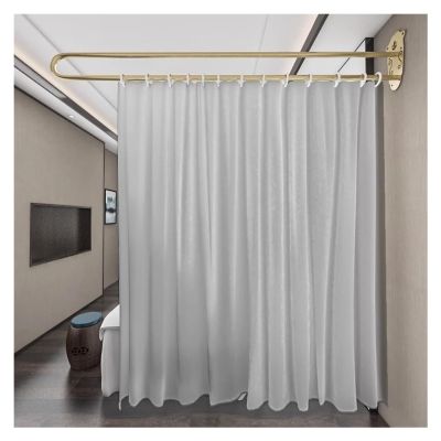 Beauty Salon Privacy Divider Curtain Kits, Move Medical Wall Partition Room Separator Curtain, with U-Shaped Hanging Rod, for Fitting Room/ Hospital/ SPA ( Color : 2.3m L Gold pole , Size : 1pcs Gray