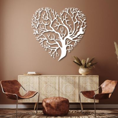 Yemwot Tree of Life Metal Wall Art-Metal Tree Heart Wall Decor, Heart Decor, Branch Decortion, Love Sign, Living Room Bedroom Art (18"x 18"| 47x47cm, White)