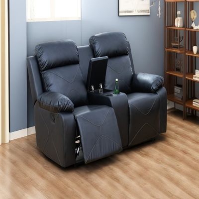 A Ainehome Recliner Sofa and Loveseat Sets Living Room Furniture Breathing Leather Reclining Couch for Office/Theater Seating (C-Leather Black, Loveseat)