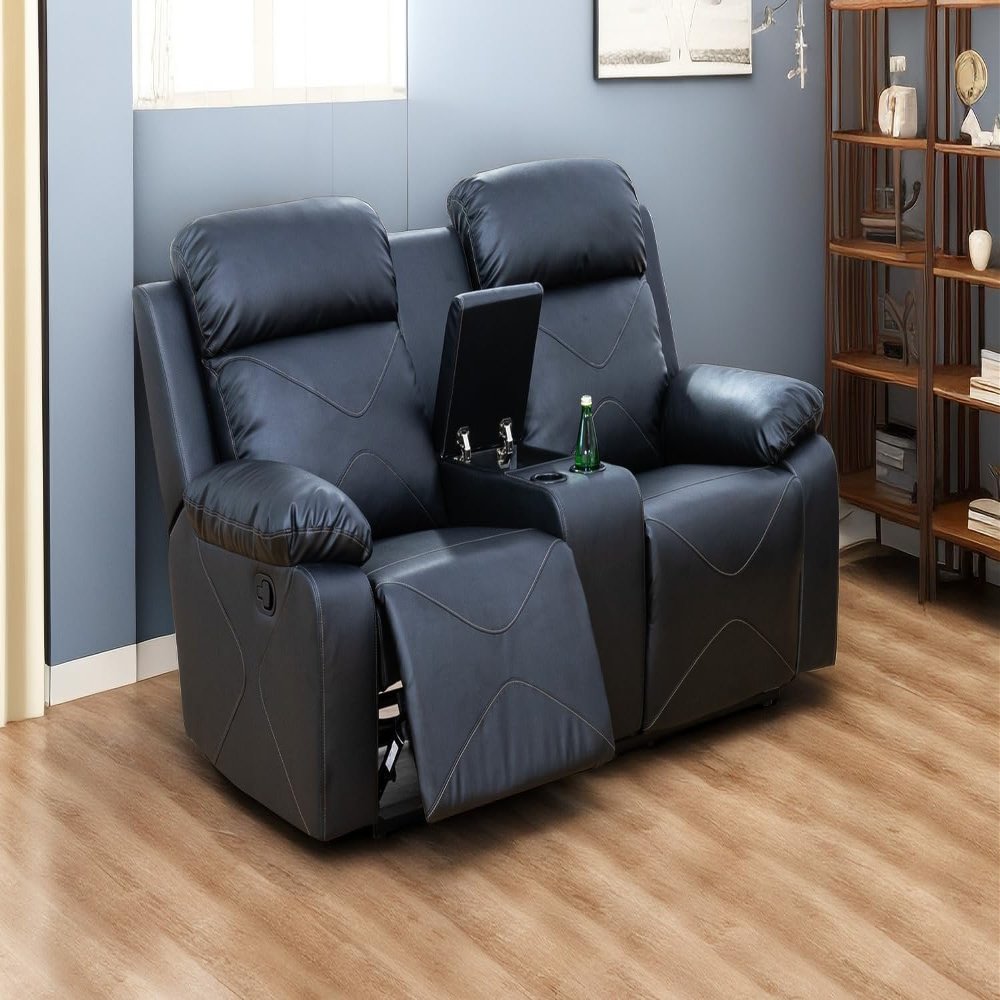 A Ainehome Recliner Sofa and Loveseat Sets Living Room Furniture Breathing Leather Reclining Couch for Office/Theater Seating (C-Leather Black, Loveseat)