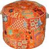 Alia Enterprises Indian Patchwork Pouf Footstool Ethnic Embroidered Pouf Cover Cotton Round Pouffe Ottoman Cover Pillow Ethnic Decor Art - Cover Only (Orange, 22x22x14 Inches) view 1