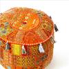 Alia Enterprises Indian Patchwork Pouf Footstool Ethnic Embroidered Pouf Cover Cotton Round Pouffe Ottoman Cover Pillow Ethnic Decor Art - Cover Only (Orange, 22x22x14 Inches) view 2