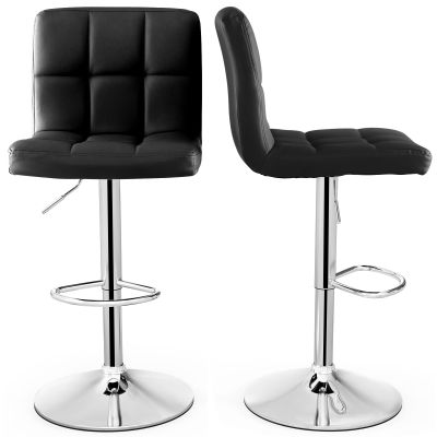 Giantex Bar Stools Set of 2, Modern PU Leather Height Adjustable Barstools with Back, Footrest, Metal Base, Armless Counter Height Swivel Stools for Kitchen Island, Home Bar, Cafe, Pub, Black