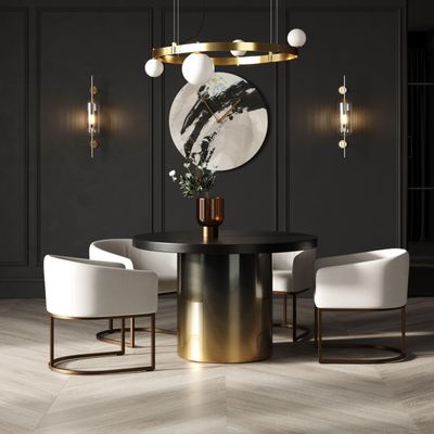 Limari Home Eltileah Collection Modern 4 Persons Round Dining Table with Matte Ash Top, Black, Gradient