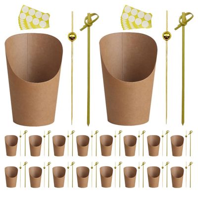 SOLUSTRE 1set Charcuterie Cups for Snacks and Desserts Kraft Paper French Fry Holders Stickers and Cocktail Picks for Parties Lightweight and Portable Appetizer Cups
