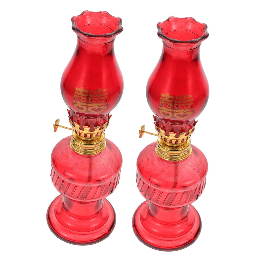 ABOOFAN 2pcs Retro Red Kerosene Lamp Traditional Glass Oil Lanterns for Weddings Home Decor and Special Occasions Decorative Lighting Smooth Edges and