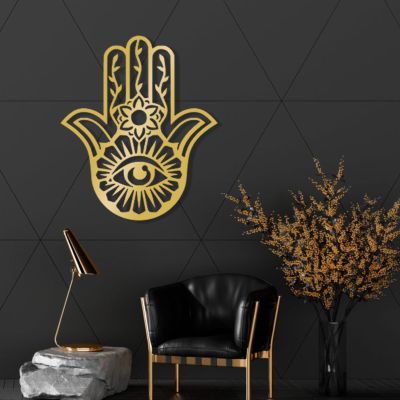 Hamsa Wall Decor, Hamsa Metal Wall Art, Metal Hamsa Wall Decor, Metal Wall Decor, Wall Art for Bedroom, Metal Wall Decor for Living Room, Home Decorations, Housewarming Gift (53"x31" | 135x79cm, Gold)