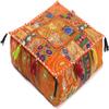 Alia Enterprises Indian Large Square Mandala Patchwork Cotton Floor Pillow Cushion Cover Meditation Boho Bohemian Cushion Pouf Cover - Cover ONLY (22x22x5 Inches, Orange) view 1