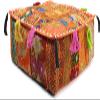 Alia Enterprises Indian Large Square Mandala Patchwork Cotton Floor Pillow Cushion Cover Meditation Boho Bohemian Cushion Pouf Cover - Cover ONLY (22x22x5 Inches, Orange) view 3
