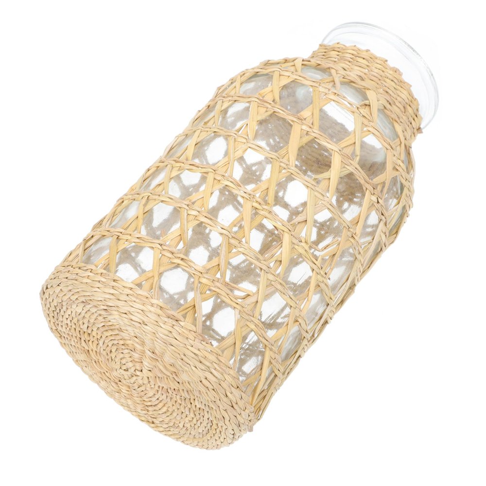 HOOTNEE Vases Decorative Rattan Woven Glass Vase for Bouquet Arrangement