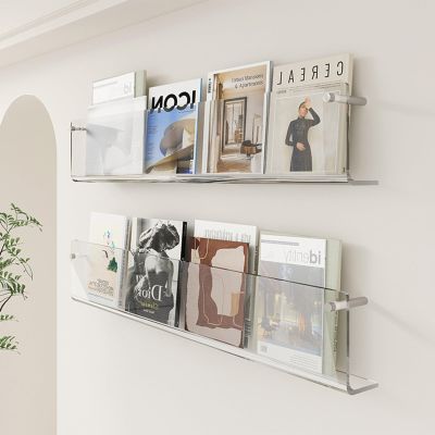 Acrylic File Brochure Holder Wall Hanging, Magazine Holder Storage Organizer, File Organizer Magazine Rack, for Album, CDs, Books, Magazines, Postcard (Color : Expansion Screws, Size : 90cm/35.4in)